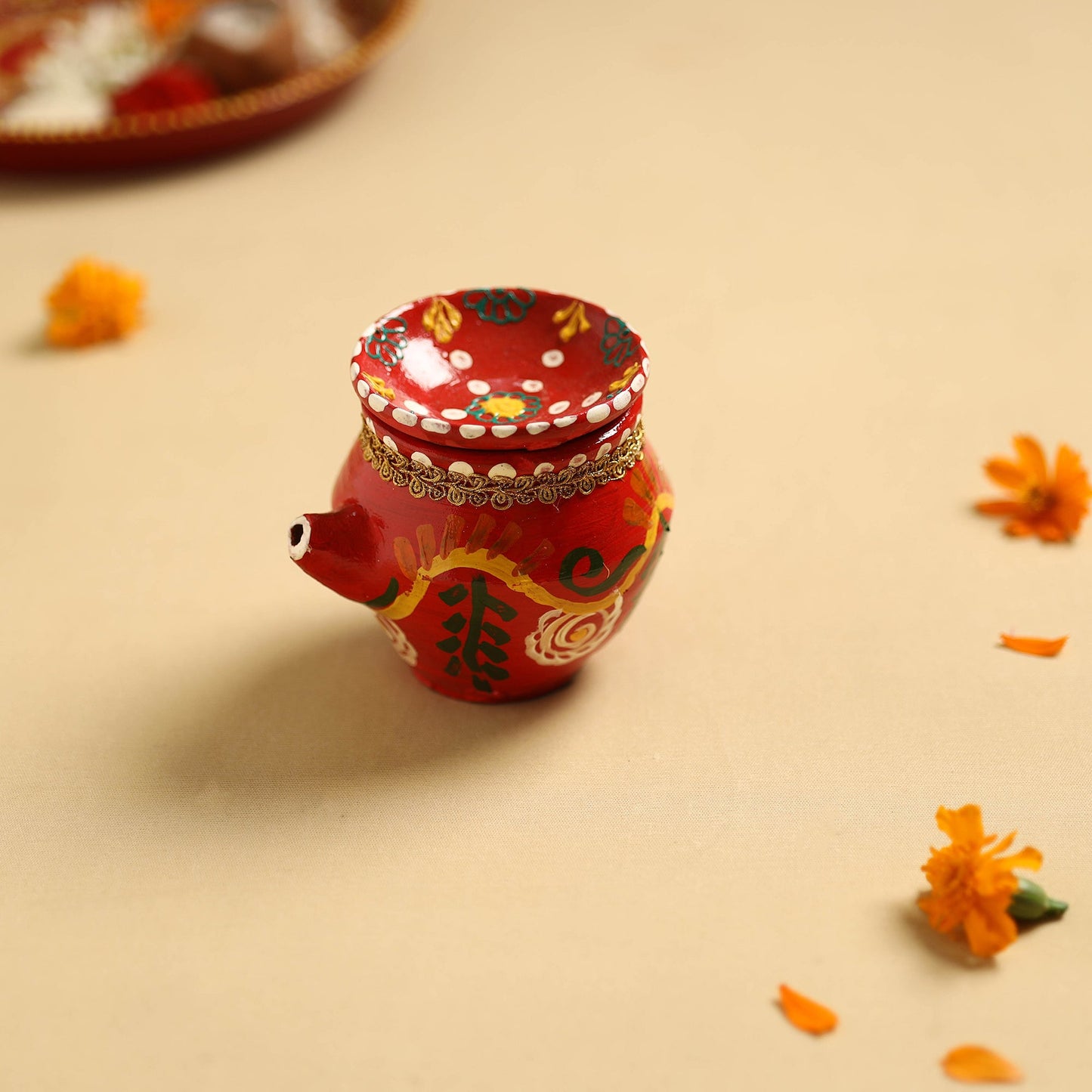  Traditional Handpainted Clay Karwa Chauth Pooja Kalash 