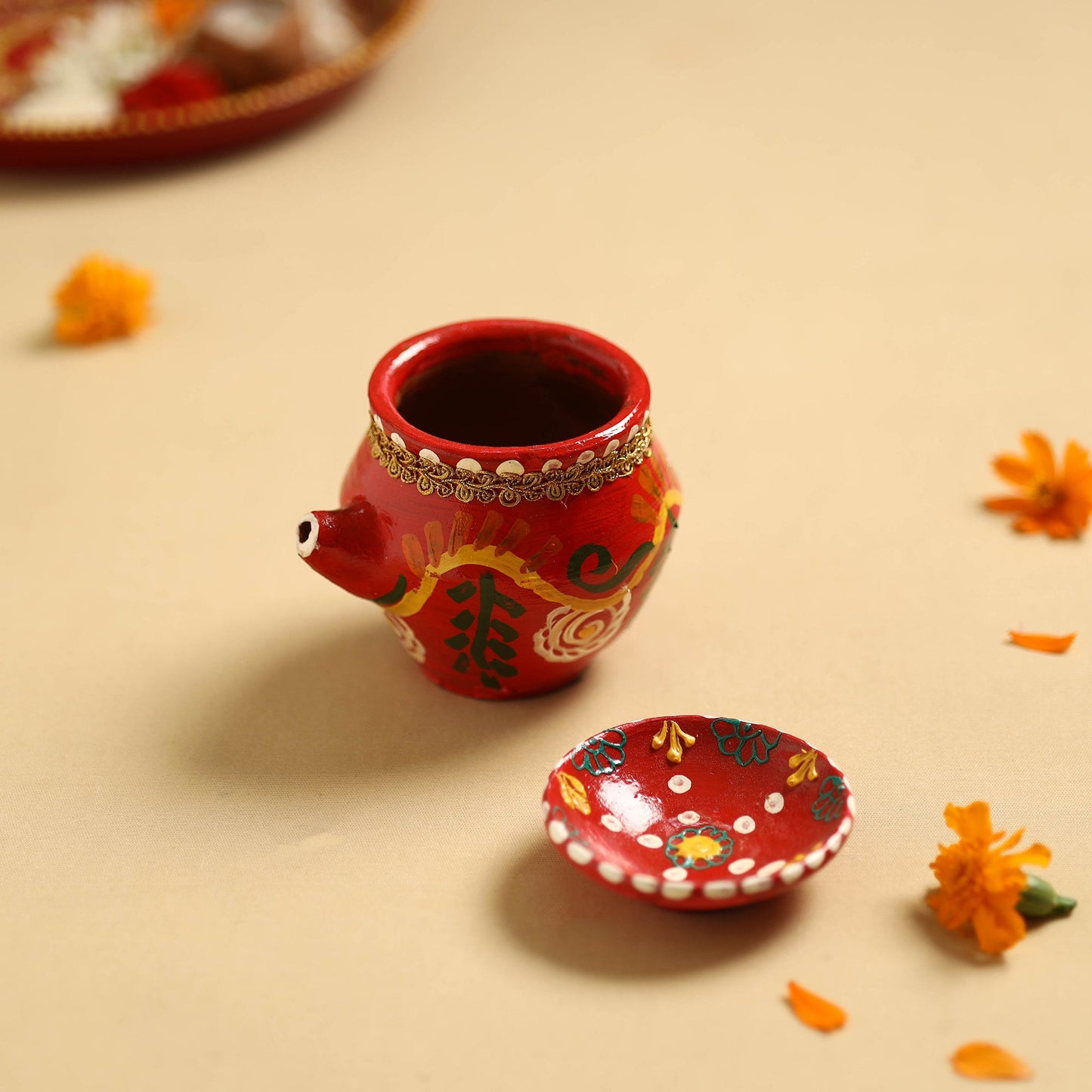  Traditional Handpainted Clay Karwa Chauth Pooja Kalash 