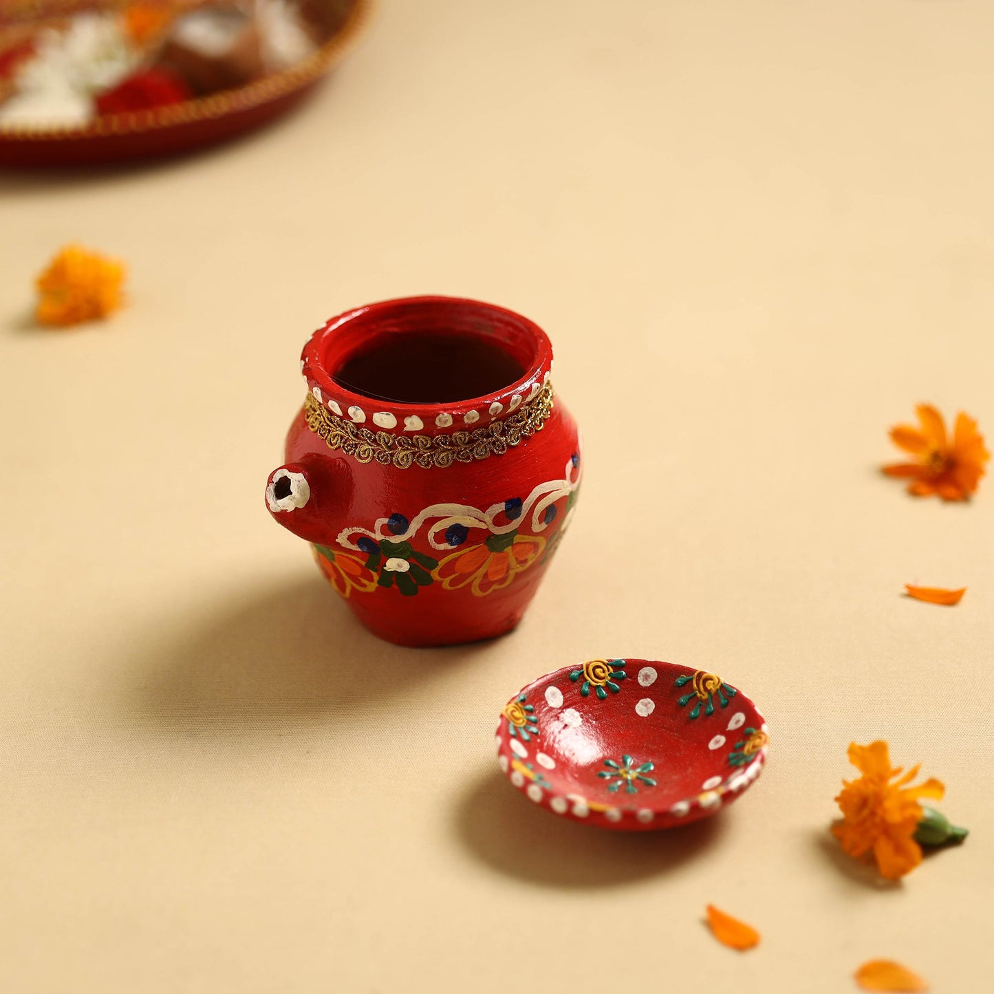  Traditional Handpainted Clay Karwa Chauth Pooja Kalash 