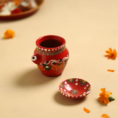  Traditional Handpainted Clay Karwa Chauth Pooja Kalash 