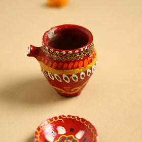  Traditional Handpainted Clay Karwa Chauth Pooja Kalash 