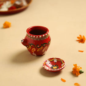  Traditional Handpainted Clay Karwa Chauth Pooja Kalash 