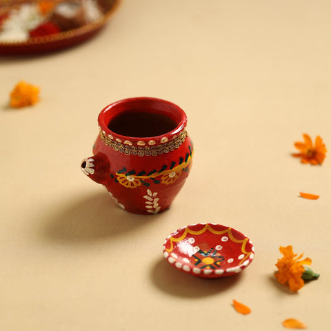  Traditional Handpainted Clay Karwa Chauth Pooja Kalash 