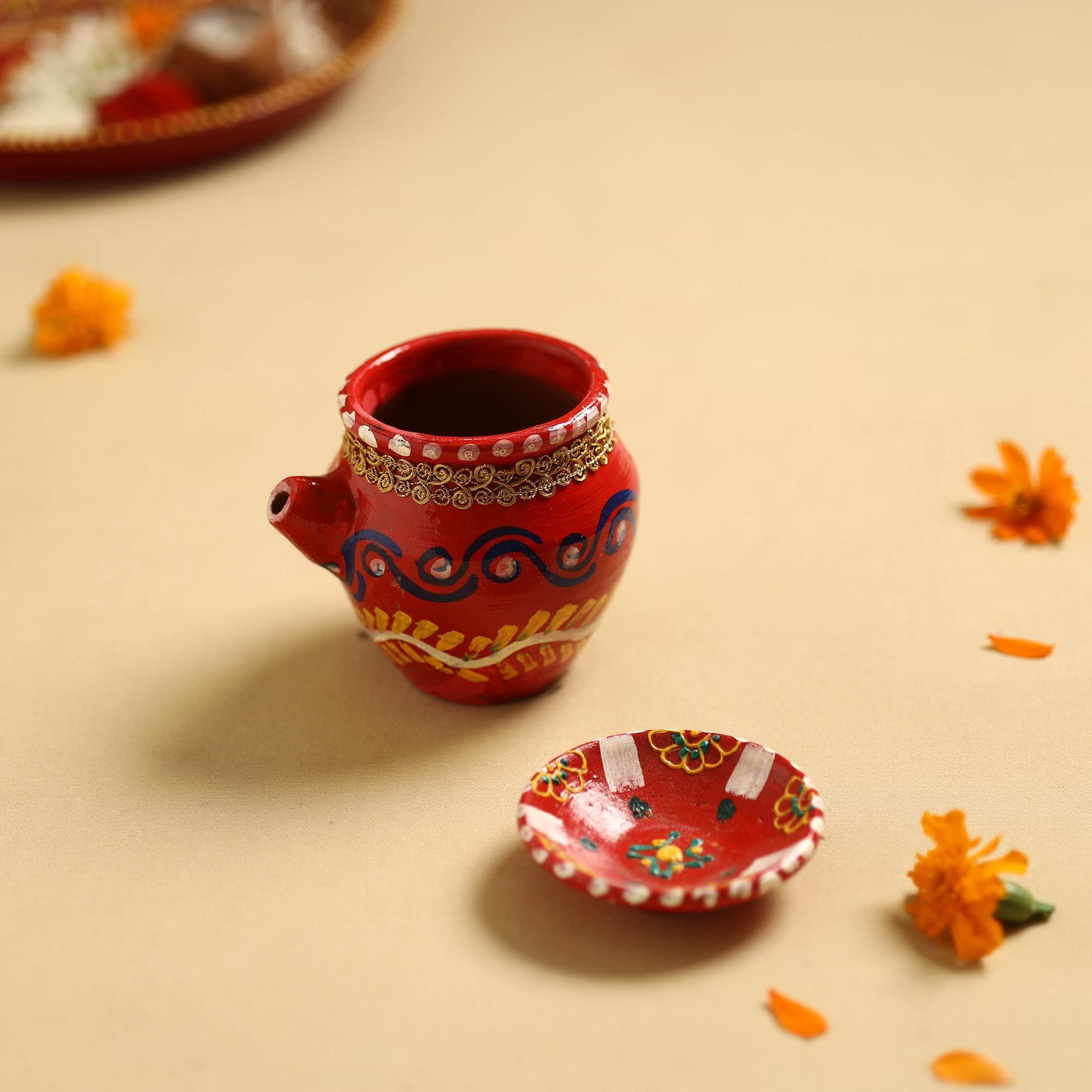  Traditional Handpainted Clay Karwa Chauth Pooja Kalash 