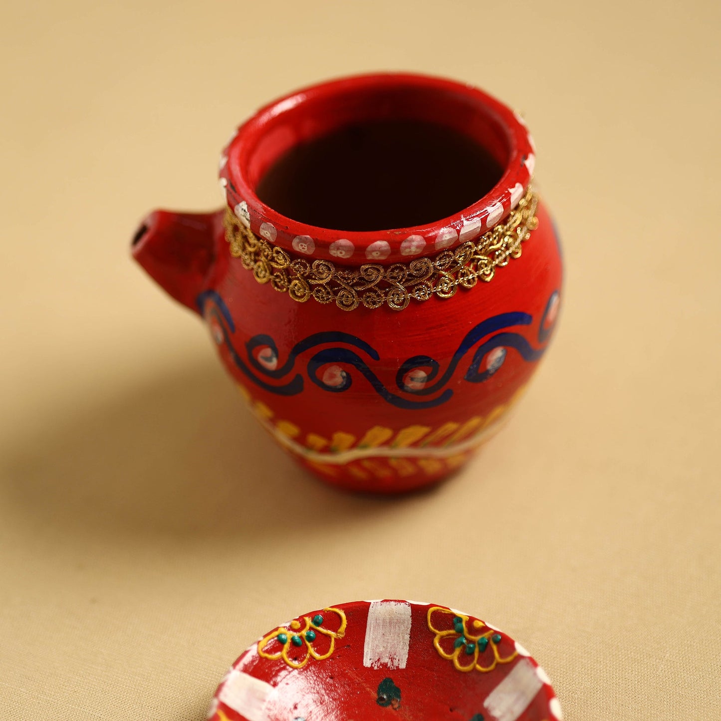  Traditional Handpainted Clay Karwa Chauth Pooja Kalash 