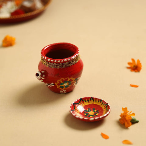  Traditional Handpainted Clay Karwa Chauth Pooja Kalash 