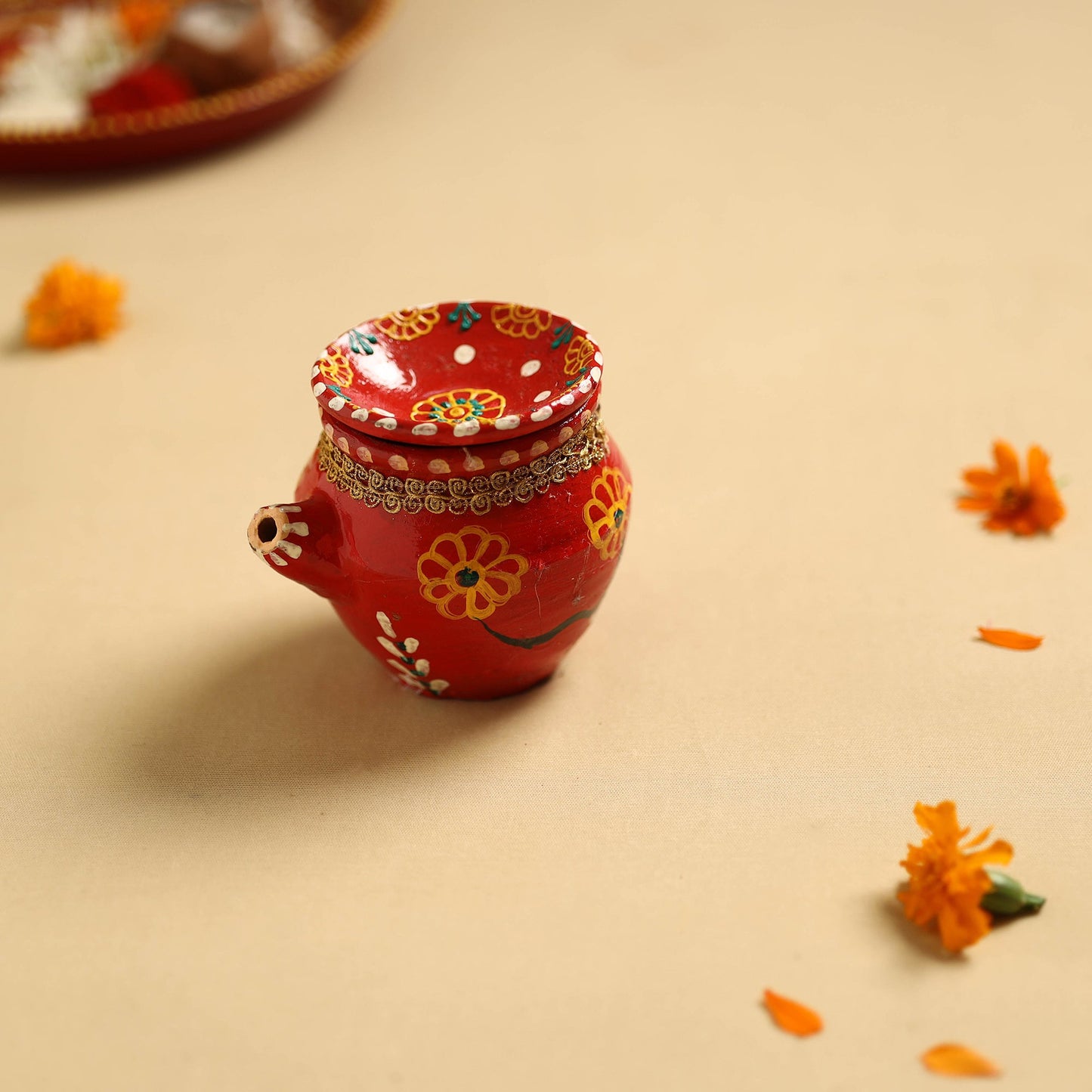  Traditional Handpainted Clay Karwa Chauth Pooja Kalash 