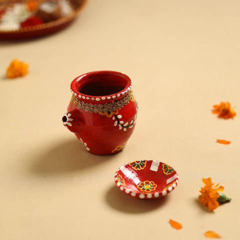 Traditional Handpainted Clay Karwa Chauth Pooja Kalash 