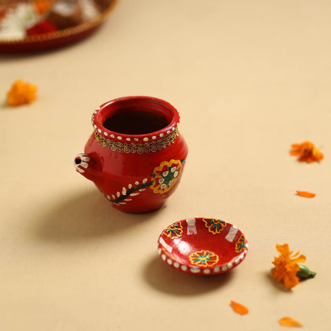  Traditional Handpainted Clay Karwa Chauth Pooja Kalash 