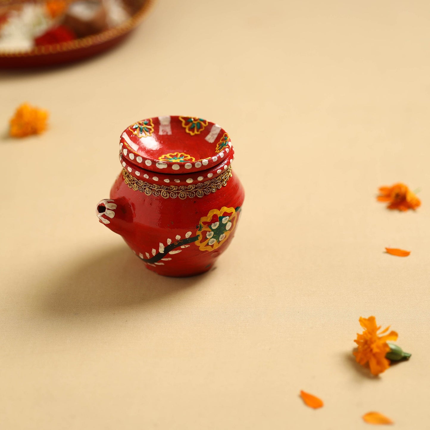  Traditional Handpainted Clay Karwa Chauth Pooja Kalash 
