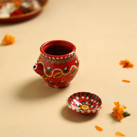  Traditional Handpainted Clay Karwa Chauth Pooja Kalash 