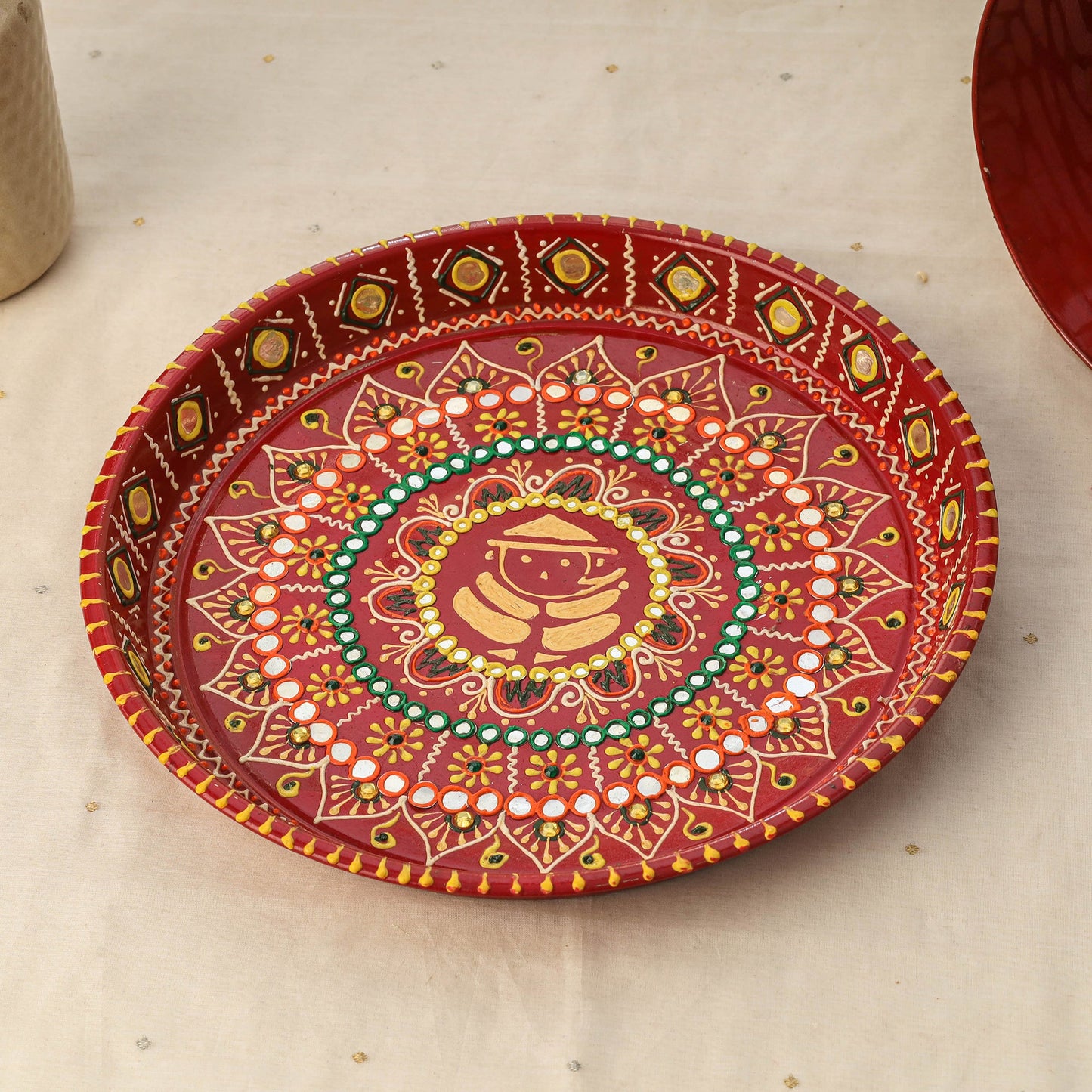 Traditional handpainted karwa chauth thali set 01