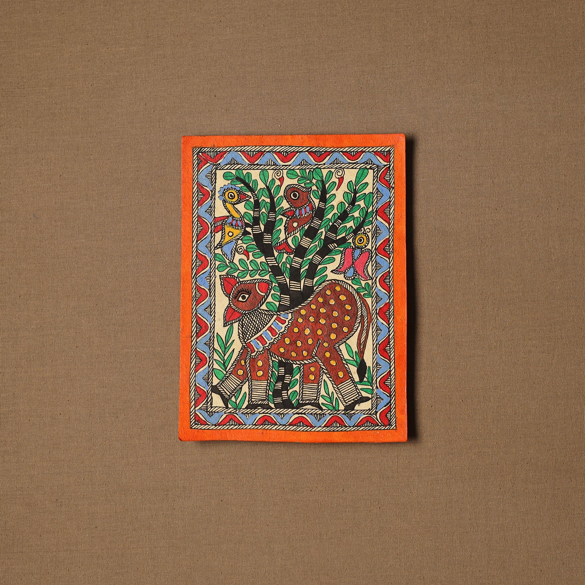 Multicolor - Handpainted Madhubani Painting by Hira Devi (5 x 4 in ) 154 main image 0