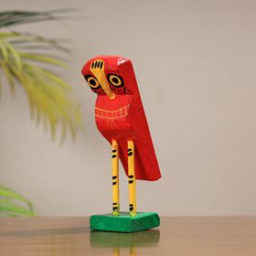 Traditional Red Owl Burdwan Wooden Handpainted Sculpture