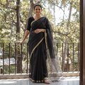 Grey Traditional Tissue Zari Handloom Chanderi Silk Saree, draped and worn by a woman, AI visual of the saree, iTokri
