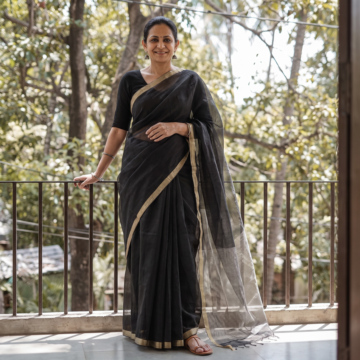 Grey Traditional Tissue Zari Handloom Chanderi Silk Saree, draped and worn by a woman, AI visual of the saree, iTokri