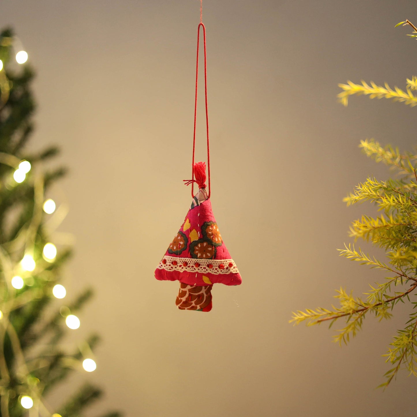 Tree - Handcrafted Kantha Stitch Stuffed Christmas Ornament