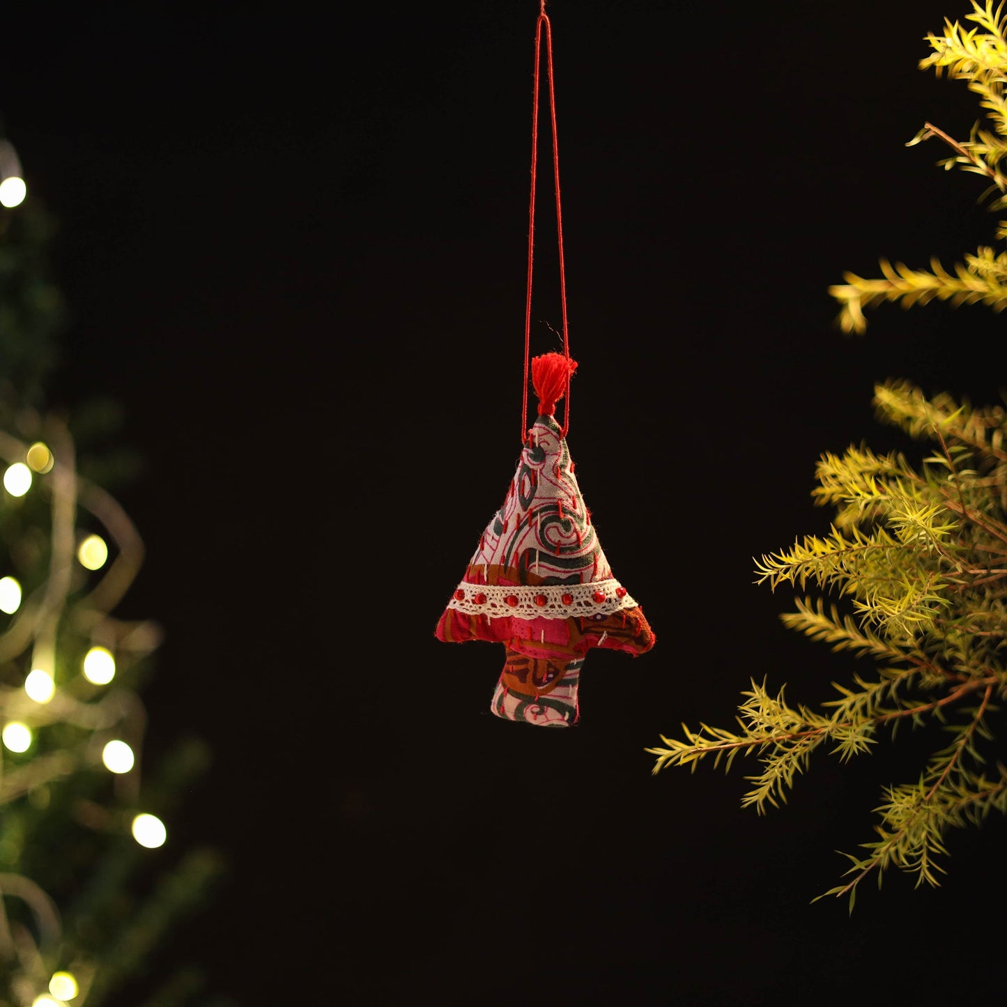 Tree - Handcrafted Kantha Stitch Stuffed Christmas Ornament