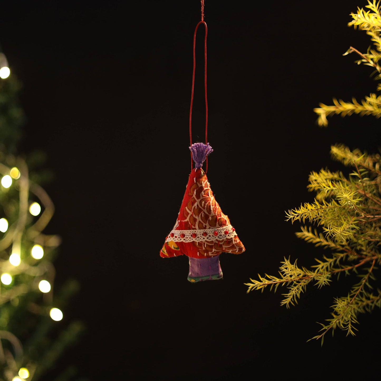 Tree - Handcrafted Kantha Stitch Stuffed Christmas Ornament