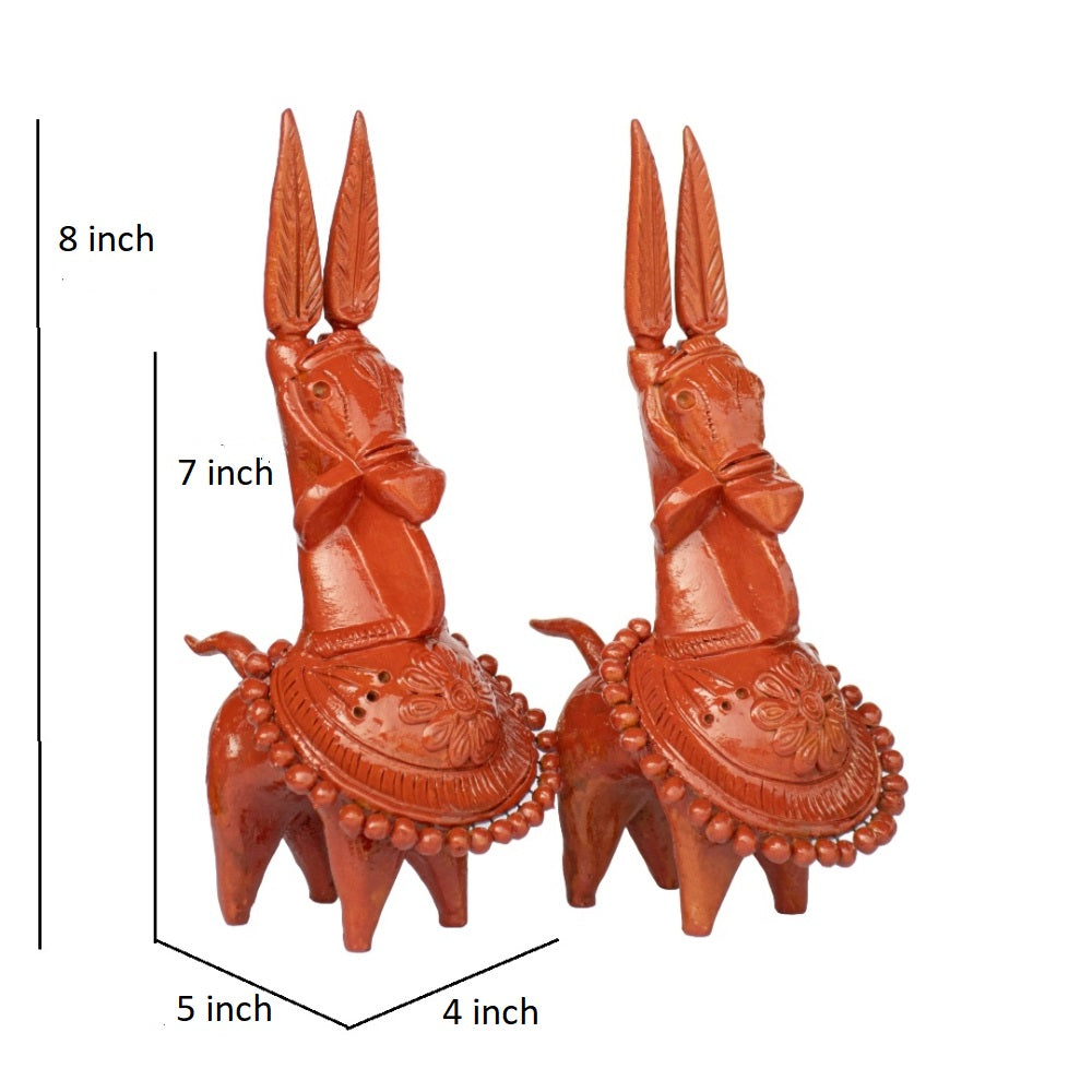 Terracotta Kathakali Bankura Horse (Set of 2) T001 || (H x W x L)= 8 inch x 4 inch x 5 inch