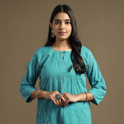 Buy Plain Cotton Tagai Work Long Kurta Online at iTokri.com