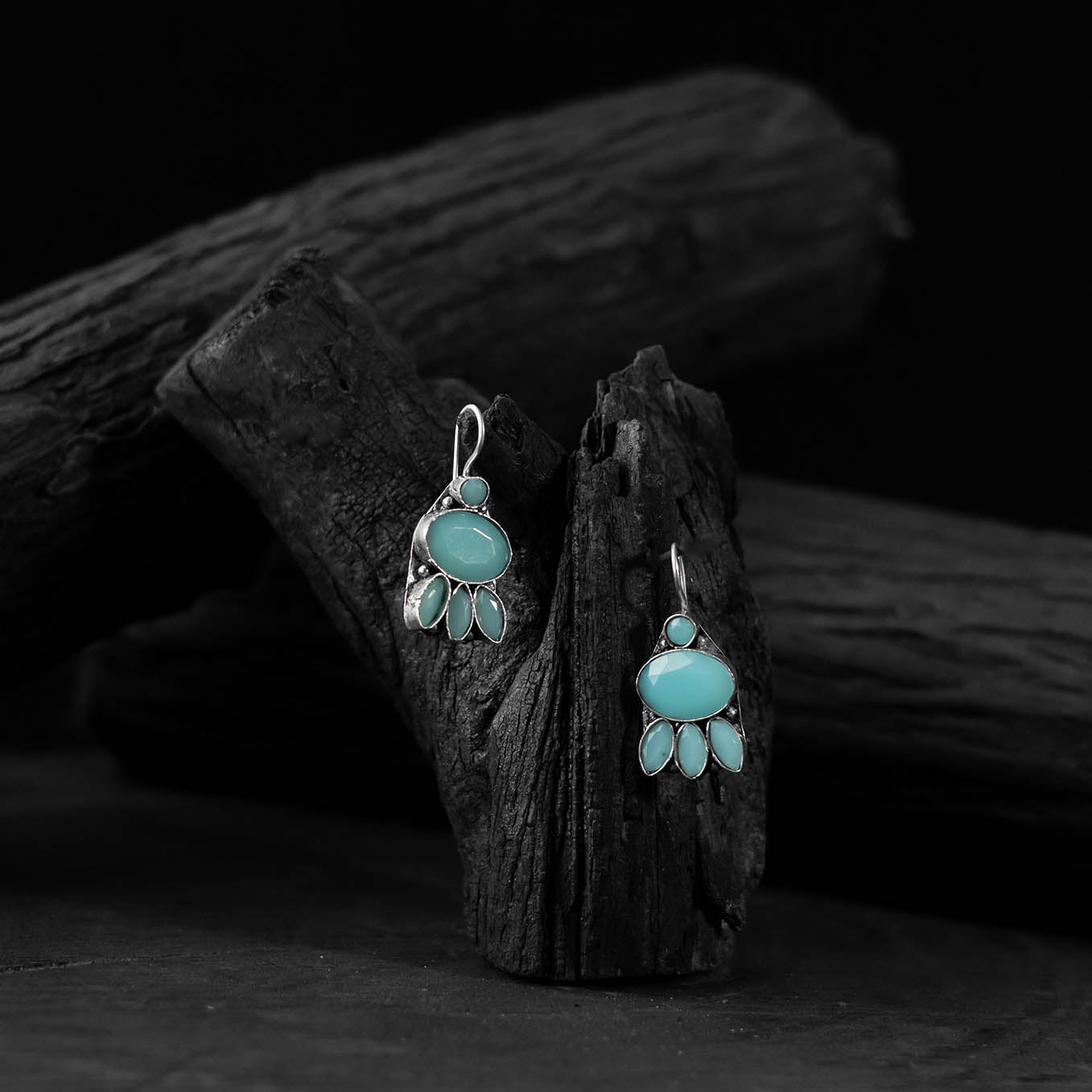 Turquoise blue - saanjh bela leaf oxidised drop earrings