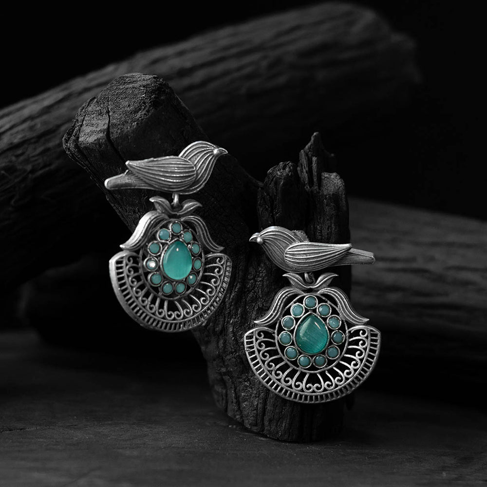 Turquoise green - saanjh bela bird motif oxidised earrings