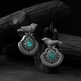 Turquoise green - saanjh bela bird motif oxidised earrings