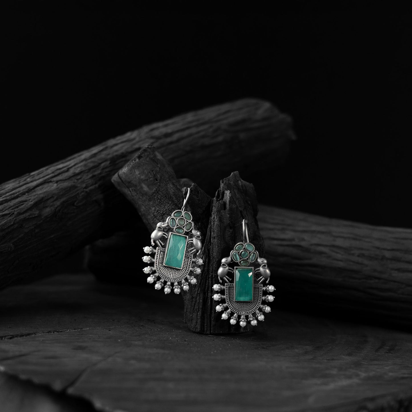 Turquoise green - saanjh bela elephant flower oxidised