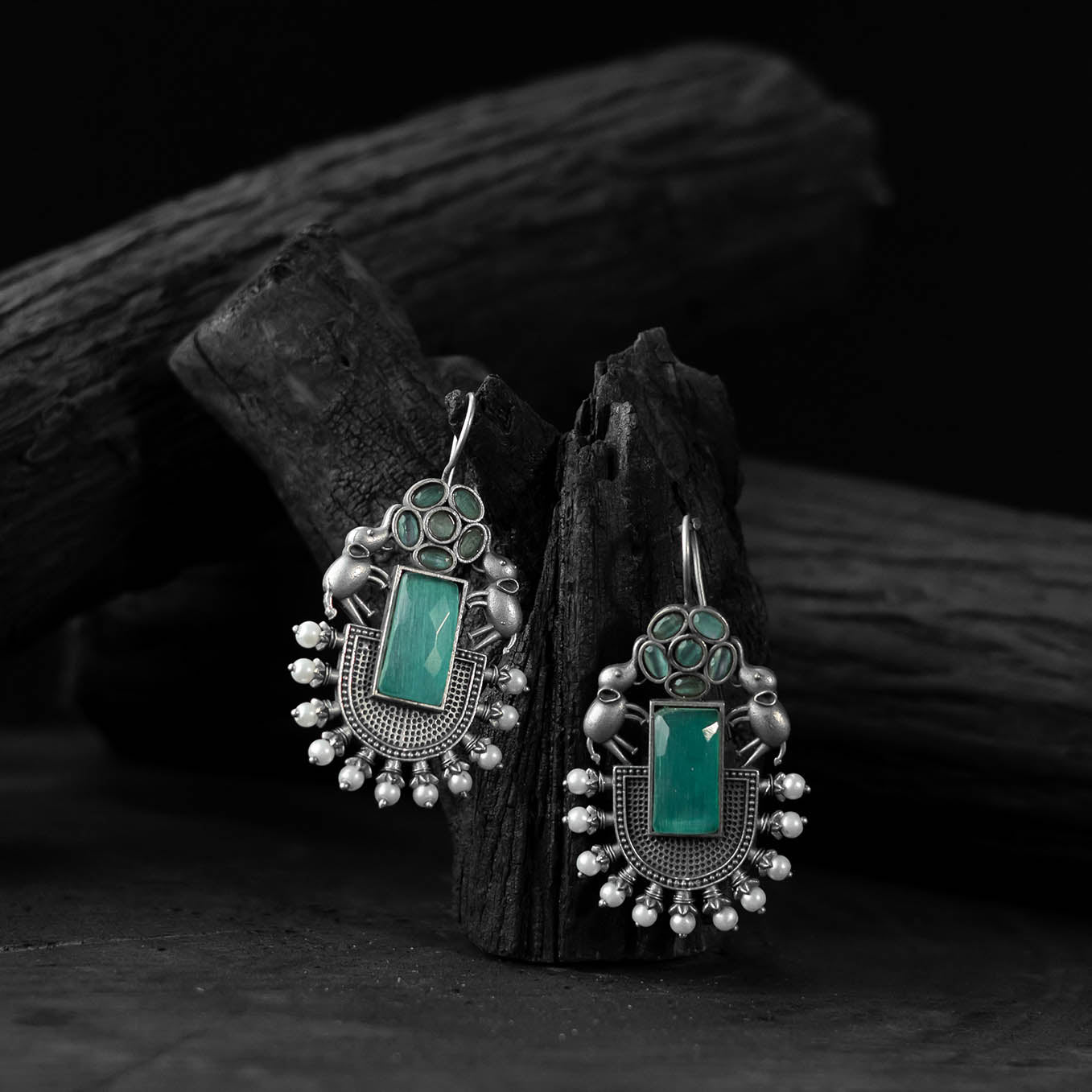 Turquoise green - saanjh bela elephant flower oxidised