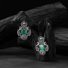 Turquoise green - saanjh bela peacock oxidised earrings