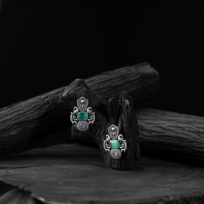 Turquoise green - saanjh bela peacock oxidised earrings