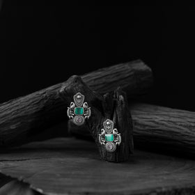 Turquoise green - saanjh bela peacock oxidised earrings