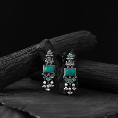 Turquoise green - saanjh bela seahorse oxidised earrings