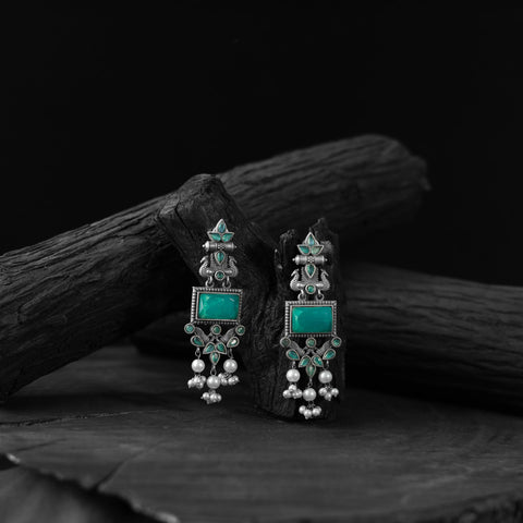 Turquoise green - saanjh bela seahorse oxidised earrings