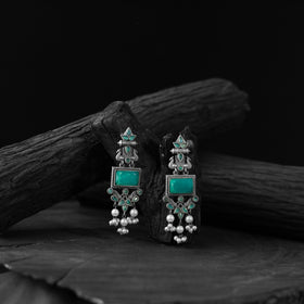 Turquoise green - saanjh bela seahorse oxidised earrings