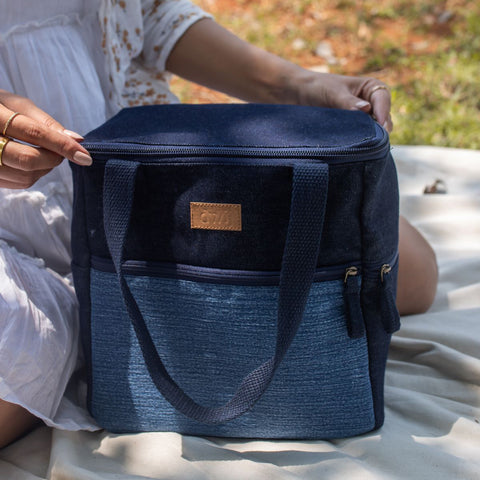 Blue - Upcycled Eco friendly Denim Jeans Lunch Bag (Large)