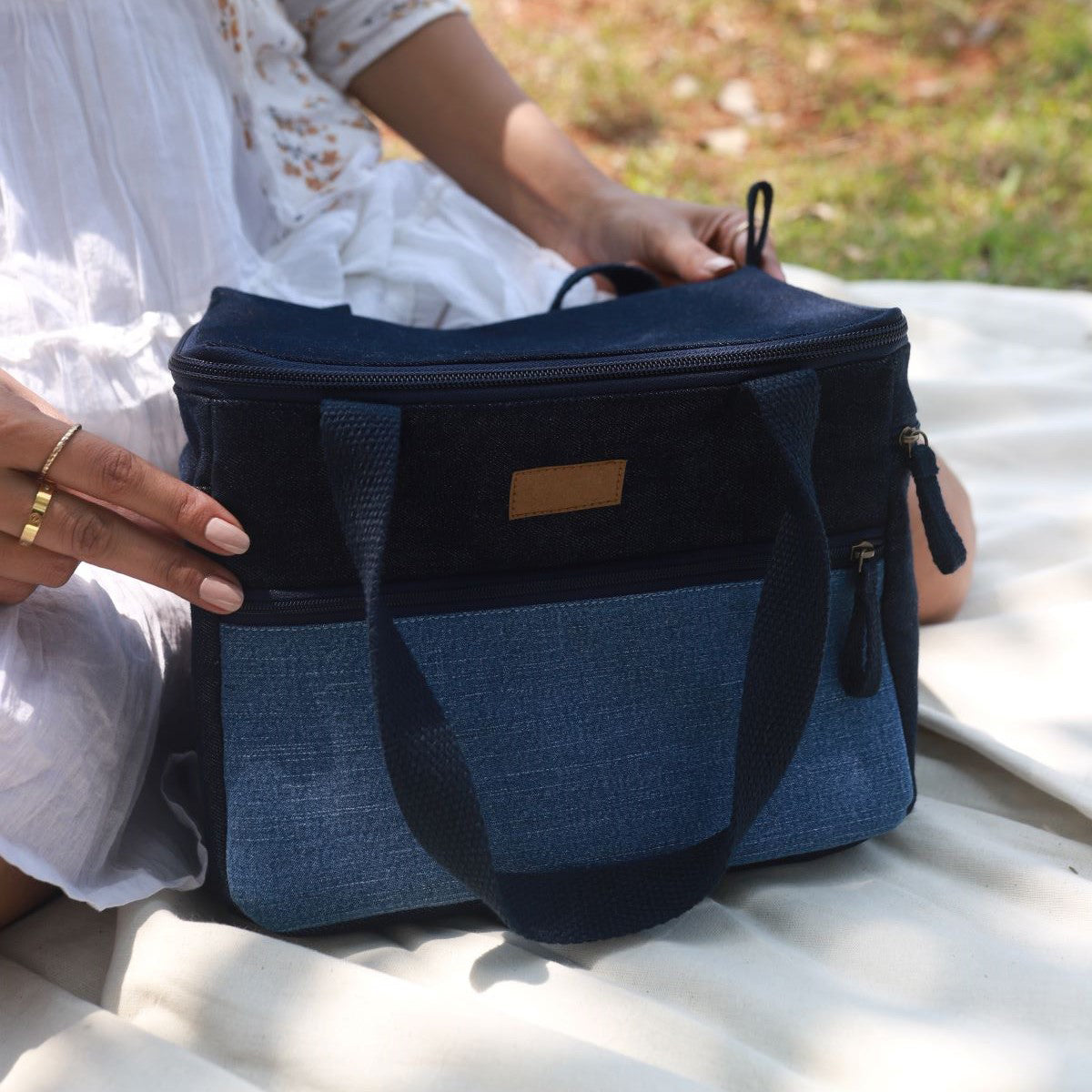 Upcycled Eco friendly Denim Jeans Lunch Bag (Small)