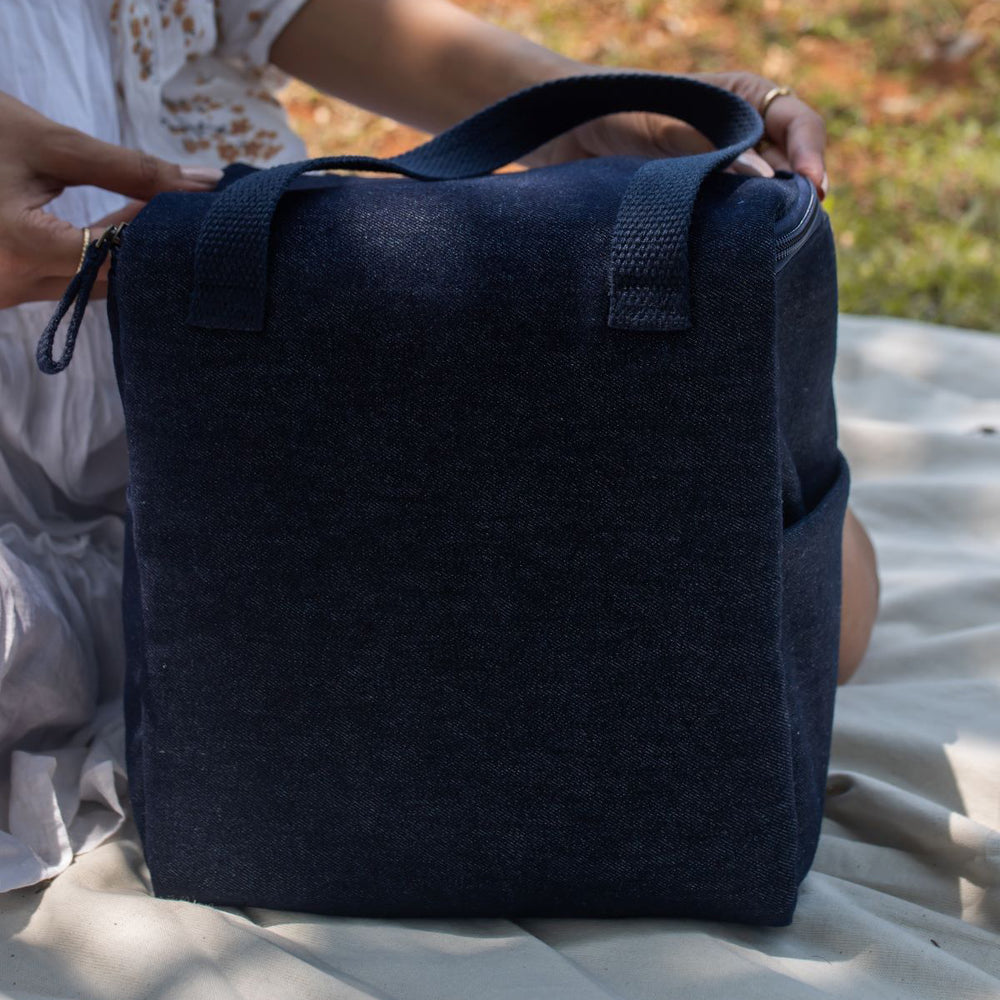 Blue - Upcycled Eco friendly Denim Jeans Lunch Bag (Small)