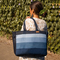 Blue - Upcycled Handcrafted Denim Jeans Ocean Laptop Tote