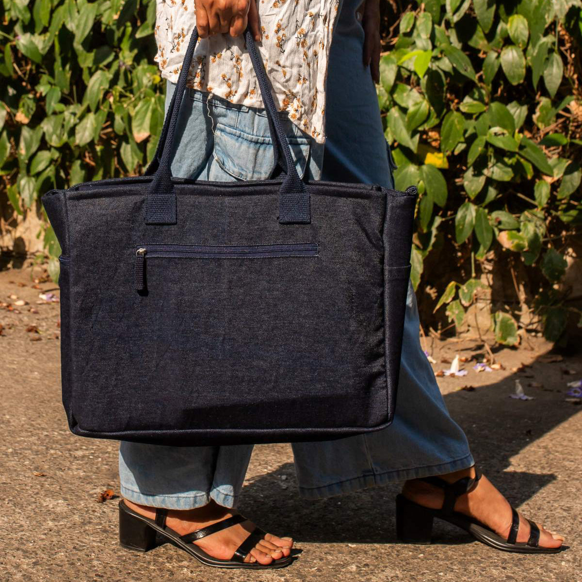 Blue - Upcycled Handcrafted Denim Jeans Ocean Laptop Tote