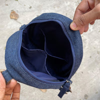 Blue - Upcycled Denim Jeans Patched Oval Fanny pack