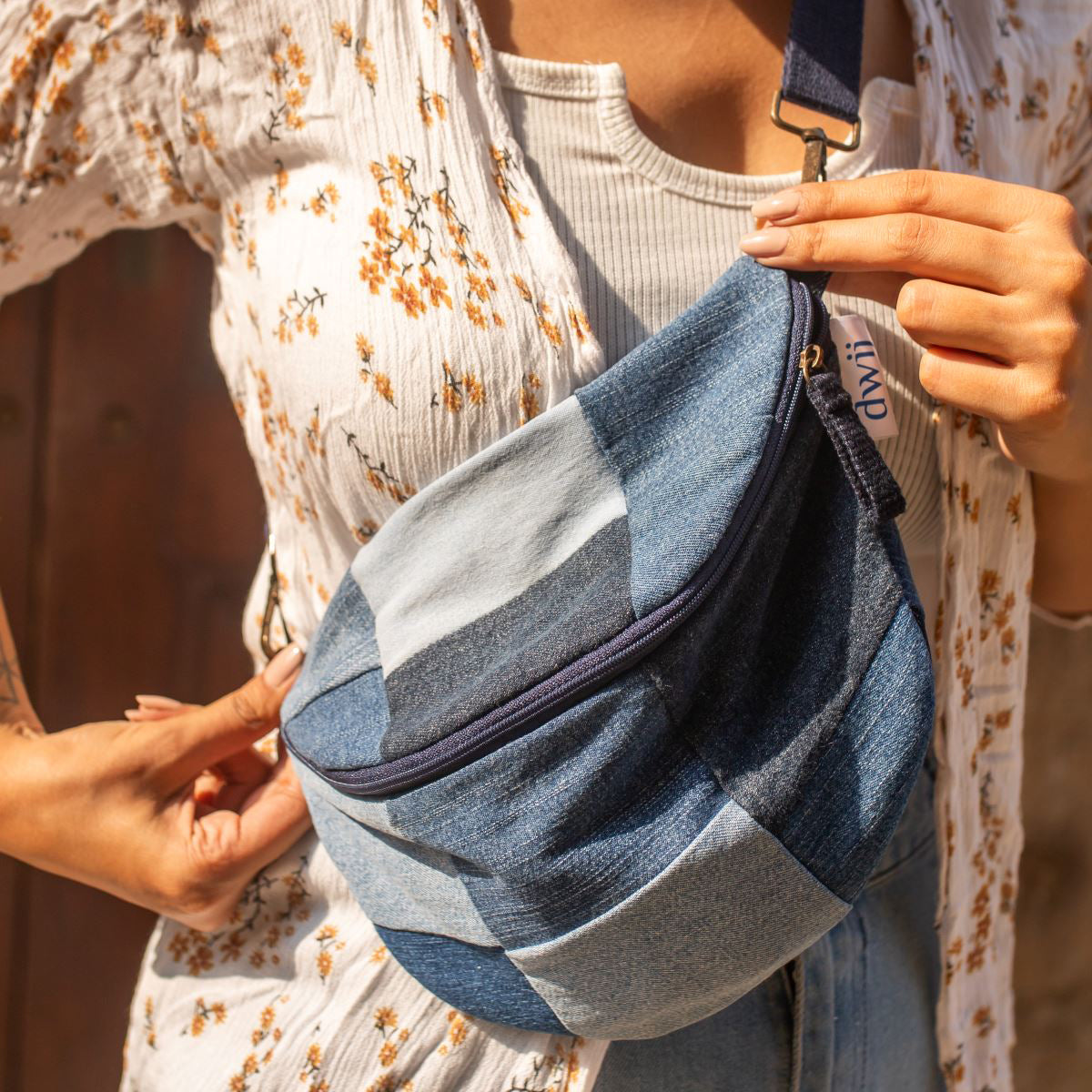 Blue - Upcycled Eco friendly Patched Fanny pack/Waist Pouch