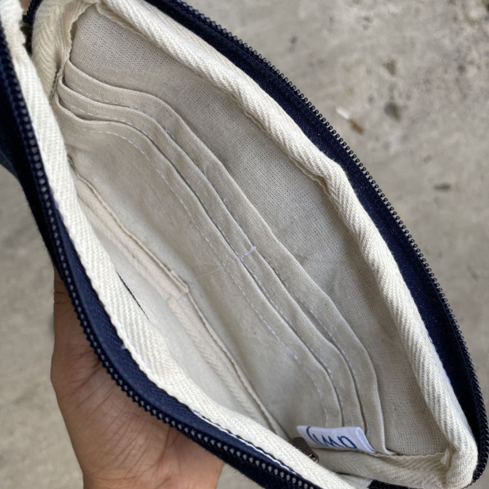 Blue - Upcycled Patched Wallet With Coin Pouch