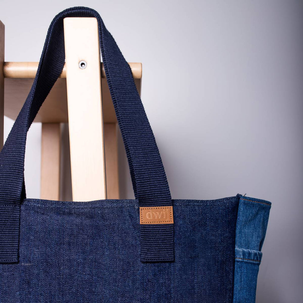 Blue - Upcycled Kantha Hand Embroidered Denim Large Tote Bag