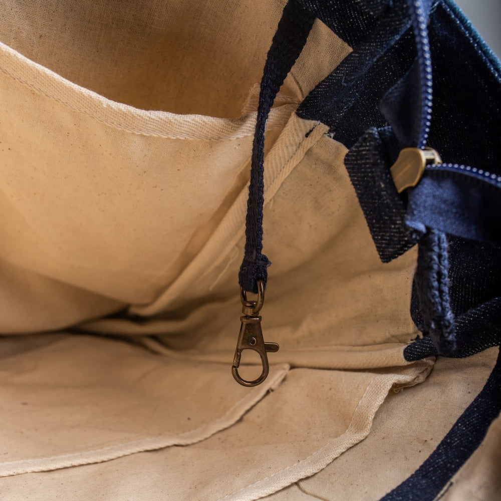 Blue - Upcycled Kantha Hand Embroidered Denim Large Tote Bag