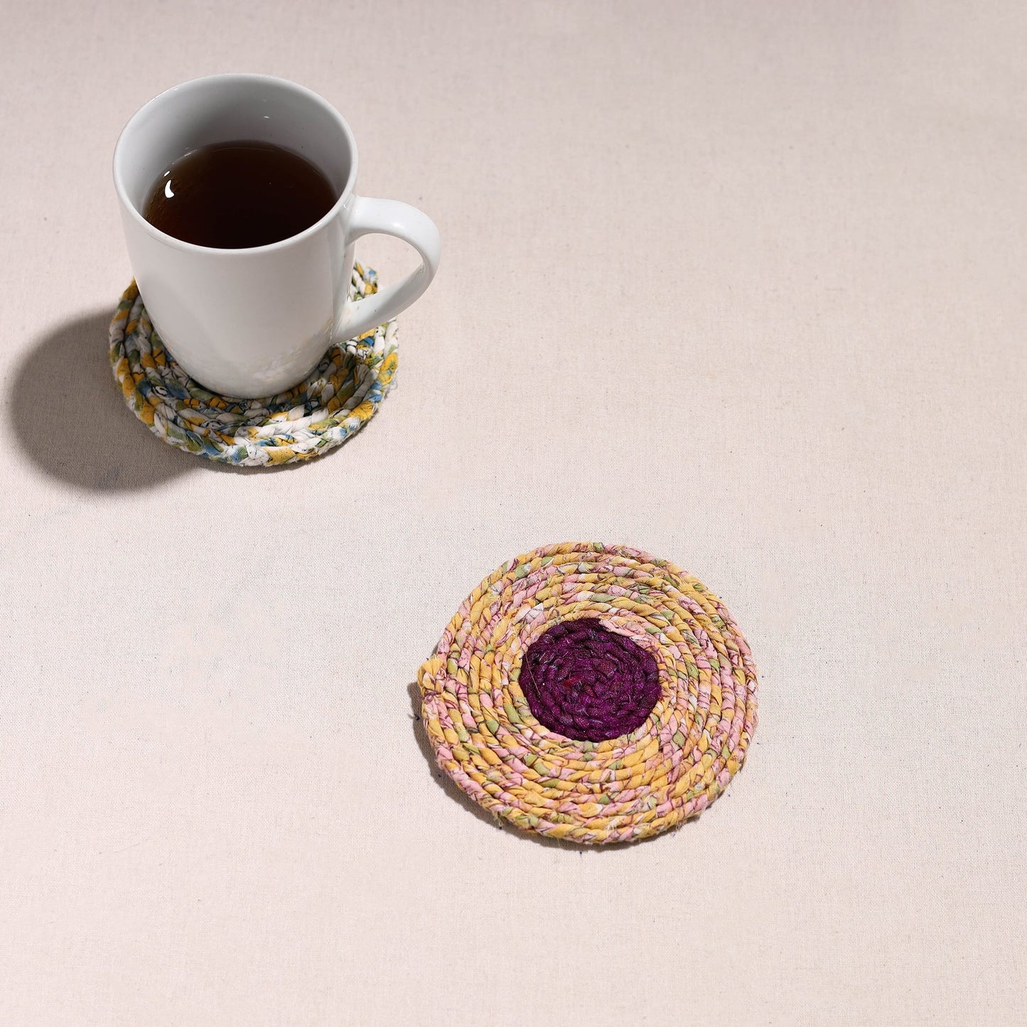  Upcycled Fabric Hand Braided Coaster 