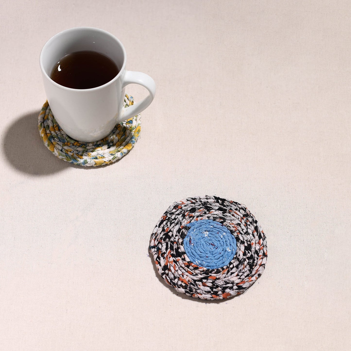  Upcycled Fabric Hand Braided Coaster 