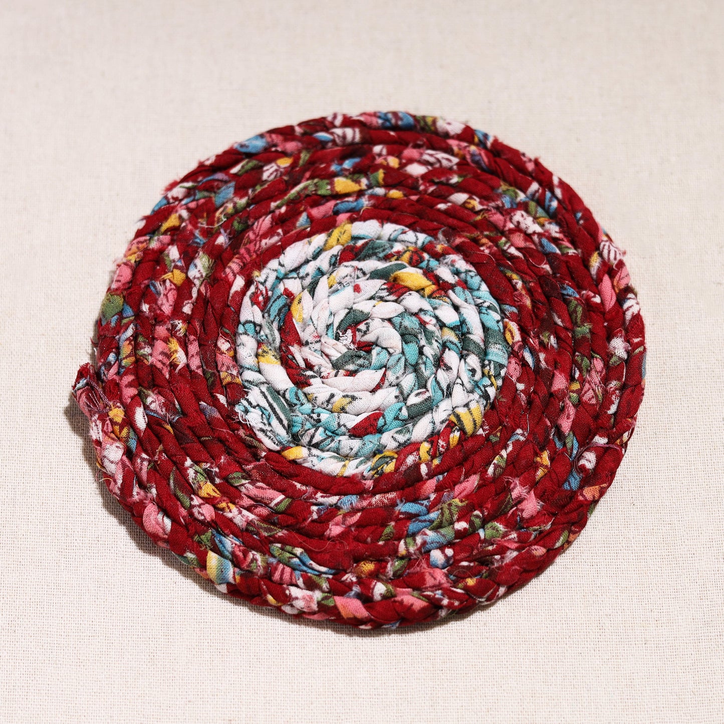  Upcycled Fabric Hand Braided Coaster 