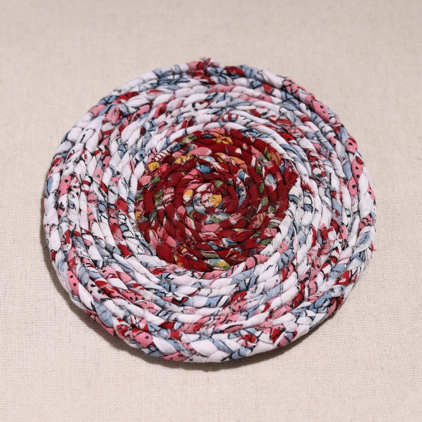  Upcycled Fabric Hand Braided Coaster 
